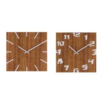 Wall clock with wood numbers brown trendy square