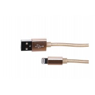 Kabel ładowarki iPhone 2A Extralink, błyskawica na USB, 1 metr, siatka z bawełny ryżowej, złoty